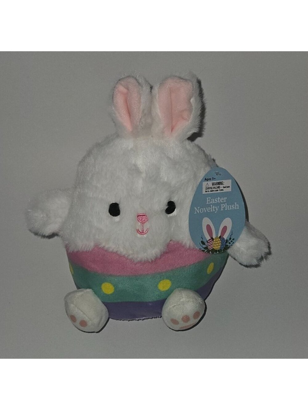 White Easter Bunny Egg Plush 8" Stuffed Animal Toy Pink Purple w/TAG
